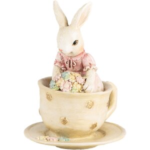 Clayre & Eef 6PR4395 Decorative Rabbit Beige Pink 8x8x11 cm Polyresin