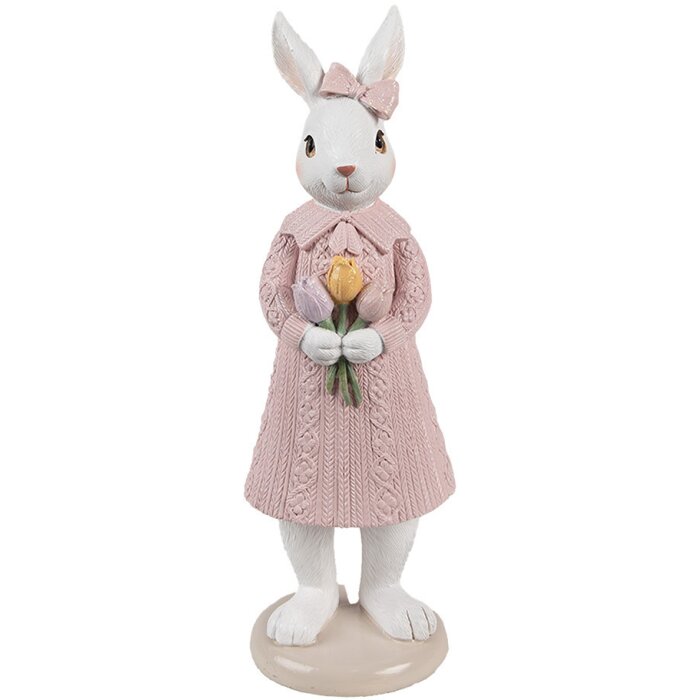 Clayre & Eef 6PR4411 Decorative Rabbit White Pink 8x8x23 cm Polyresin