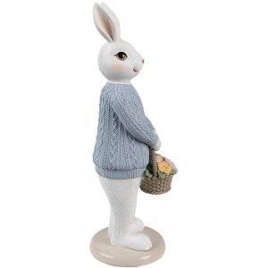 Clayre & Eef 6PR4412 Decorative Rabbit White Blue Polyresin 9x8x24 cm