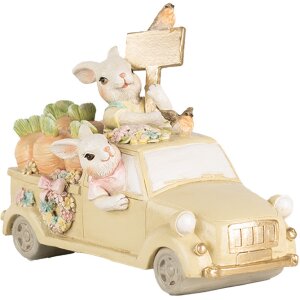 Clayre & Eef 6PR4388 Decorative Rabbit in a Car White...