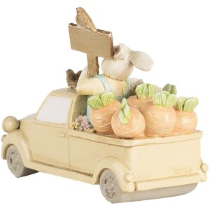 Clayre & Eef 6PR4388 Decorative Rabbit in a Car White Beige 16x8x12 cm