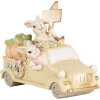 Clayre & Eef 6PR4388 Decorative Rabbit in a Car White Beige 16x8x12 cm