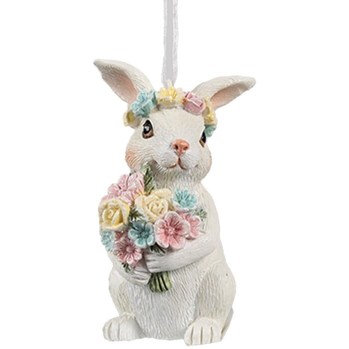 Clayre & Eef 6PR4409 Decoration Hanger Rabbit White 5x5x8 cm