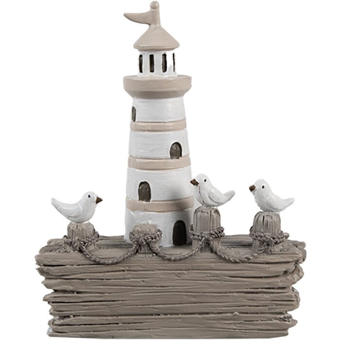 Clayre & Eef 6PR4422 Decorative Lighthouse White Brown 10x4x12 cm Polyresin