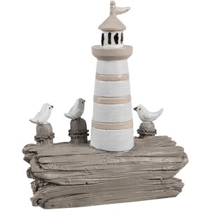 Clayre & Eef 6PR4422 Decorative Lighthouse White Brown 10x4x12 cm Polyresin