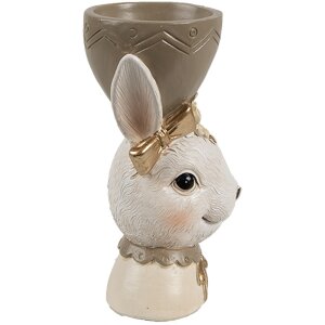 Clayre & Eef 6PR4402 Eggcup Rabbit Beige Brown Country style 7x7x12 cm