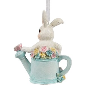 Clayre & Eef 6PR4408 Pendant Rabbit White Blue Polyresin 8x4x10 cm