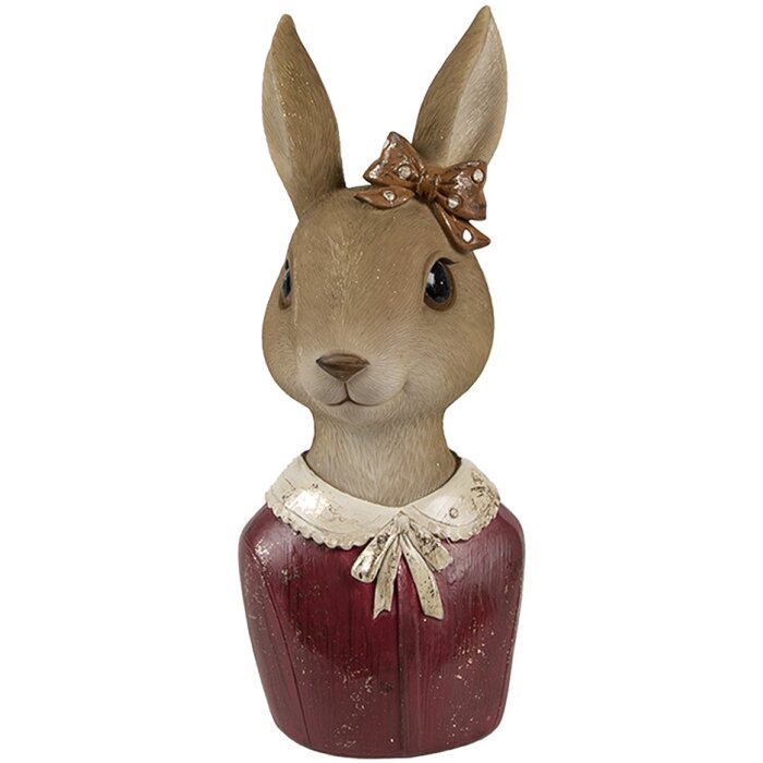 Clayre & Eef 6PR4415 Decoration Bust Rabbit Beige Red 7x7x17 cm