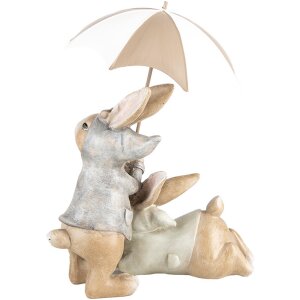 Clayre & Eef 6PR5248 Decorative Rabbit with Umbrella Beige Brown 19x16x23 cm