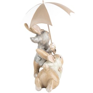 Clayre & Eef 6PR5248 Decorative Rabbit with Umbrella Beige Brown 19x16x23 cm