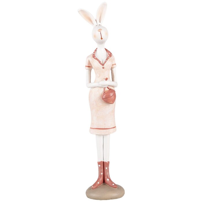 Clayre & Eef 6PR5245 Decorative Rabbit White Pink 4x4x22 cm Country Style