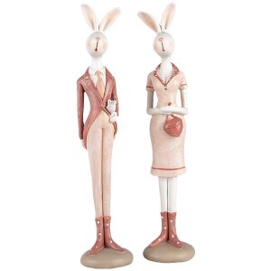 Clayre & Eef 6PR5245 Decorative Rabbit White Pink 4x4x22 cm Country Style