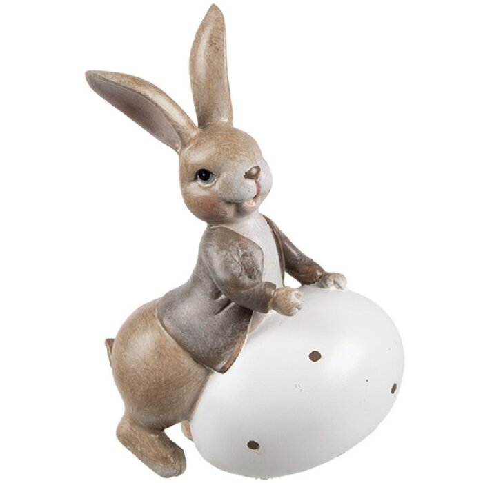 Clayre & Eef 6PR5264 Decorative Rabbit with Egg Beige White 11x7x17 cm