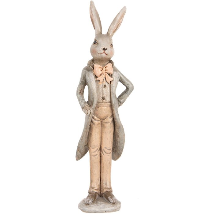 Clayre & Eef 6PR5240 Decorative Rabbit Beige Grey 4x3x17 cm Country Style