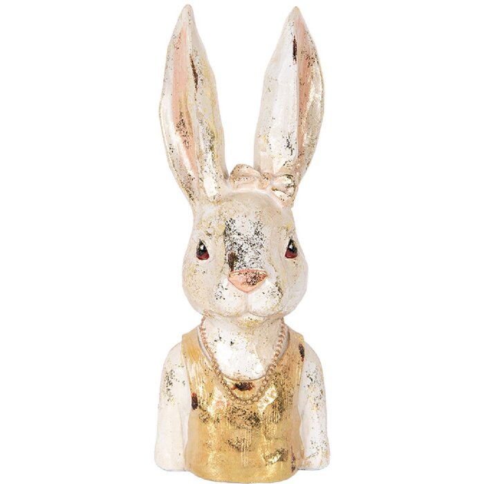 Clayre & Eef 6PR5489 Decorative Bust Rabbit White Gold 12x12x29 cm