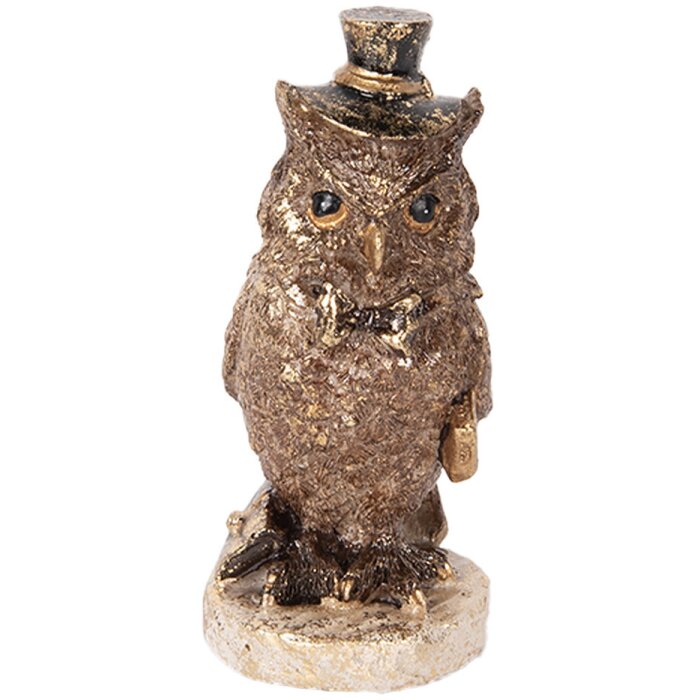 Clayre & Eef 6PR5081 Decorative Owl Brown Gold-coloured 7x6x14 cm Polyresin