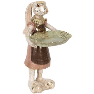 Clayre & Eef 6PR5136 Decoration Rabbit with Bowl White Gold 15x15x29 cm