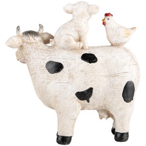 Clayre & Eef 6PR5273 Decorative Cow with Pig and Chicken White Black 12x5x13 cm