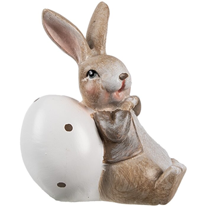 Clayre & Eef 6PR5266 Decorative Rabbit with Egg Brown White 6x4x8 cm