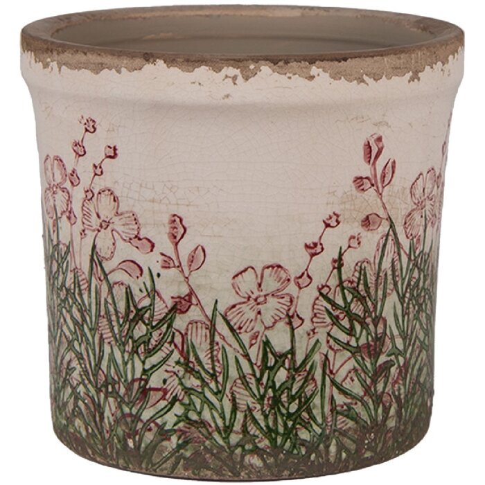 Clayre & Eef 6CE2017S Flower Pot Ceramic Beige Green Ø 13x12 cm Country Style