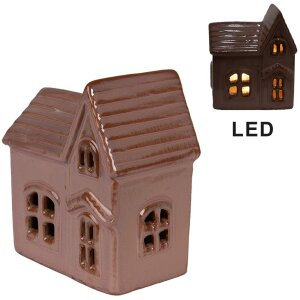 Clayre & Eef 6CE2119 Deko Haus mit LED Rosa 10x6x11 cm