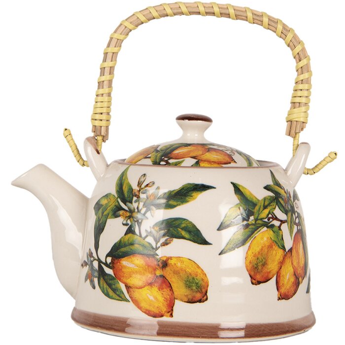 Clayre & Eef 6CETE0174 Teapot Ceramic White Yellow 800 ml Retro