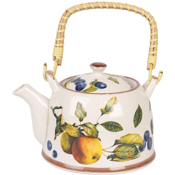 Clayre & Eef 6CETE0177 Teapot Ceramic White Yellow 800 ml Retro Vintage