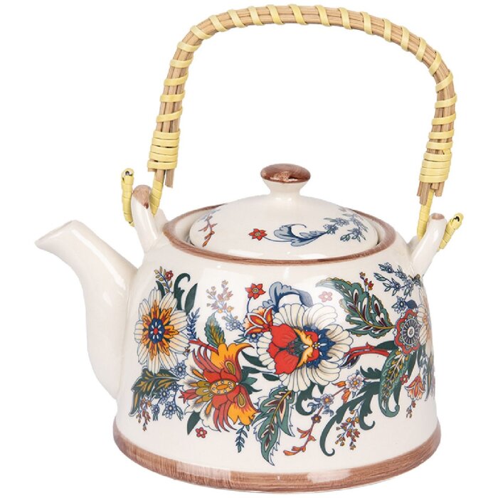 Clayre & Eef 6CETE0178 Teapot Ceramic 800 ml White Blue Vintage Style