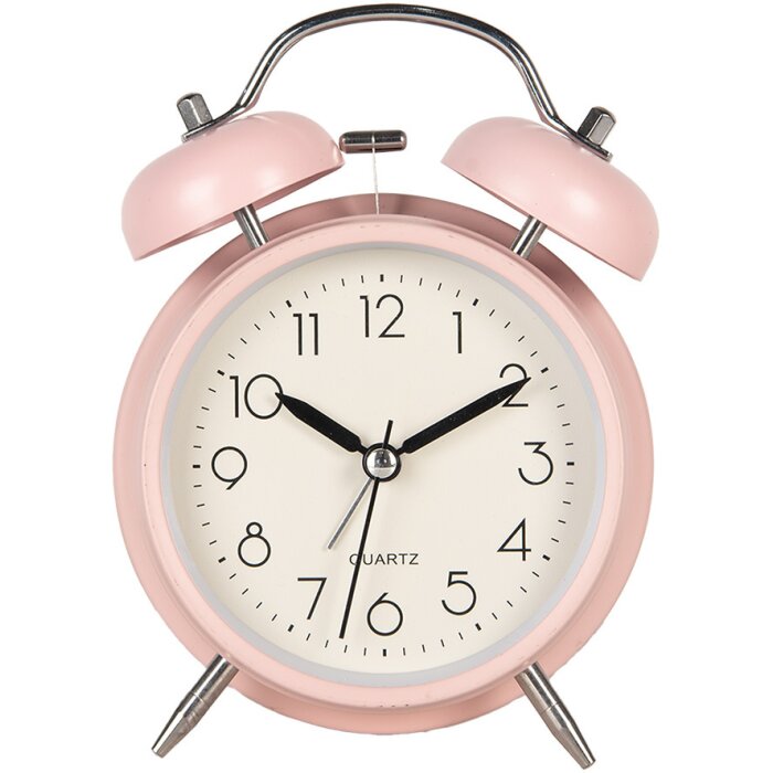 Clayre & Eef 6AC0031P Alarm Clock Analogue Pink Metal Glass 12x6x17 cm 1xAA