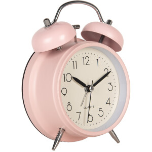 Clayre & Eef 6AC0032P Alarm Clock Analogue Pink Metal Glass 9x13x5 cm 1xAA