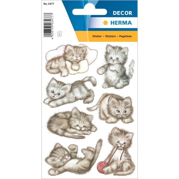 HERMA decorative labels DECOR Drolliges Kaetzchen 3 sheets