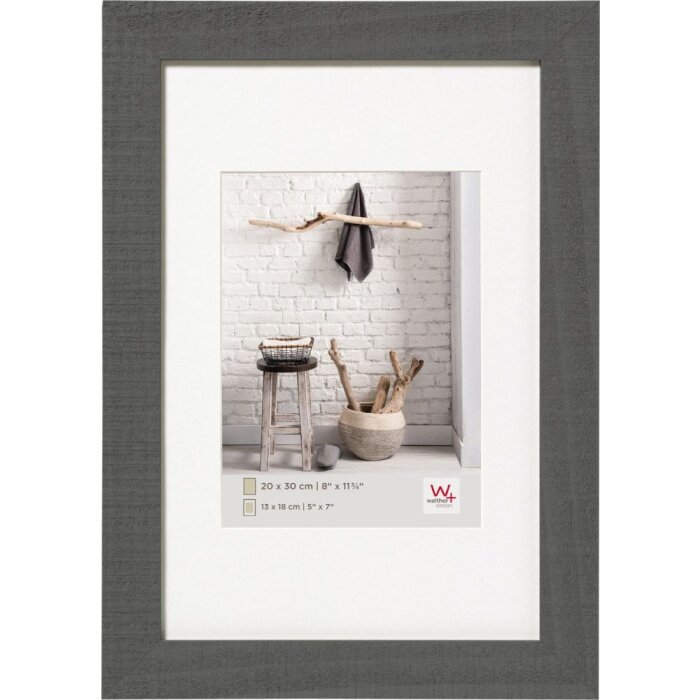 Home wooden frame 18x24 cm grey with mat 13x18 cm