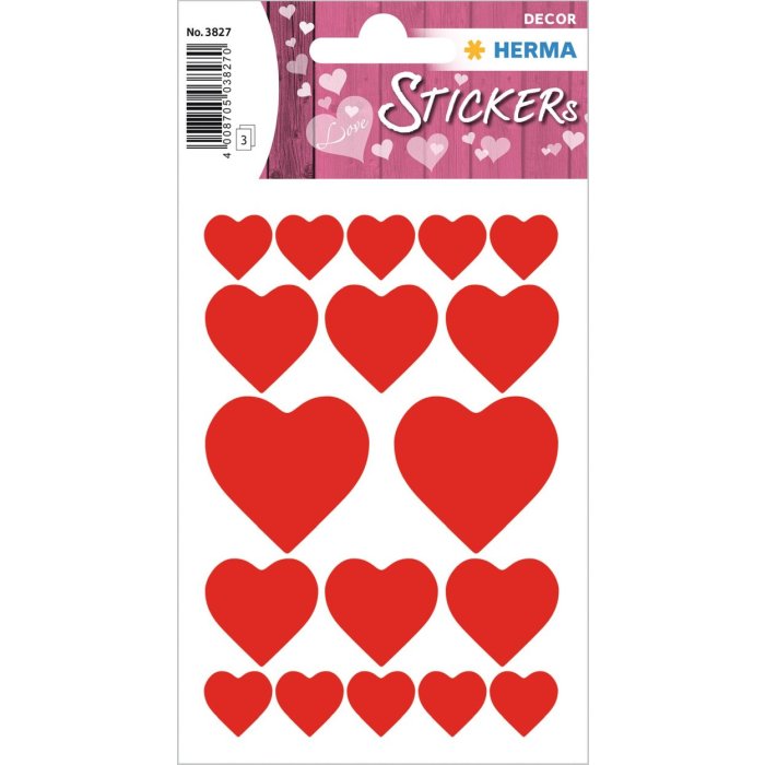 HERMA DECOR stickers hearts red 3 sheets