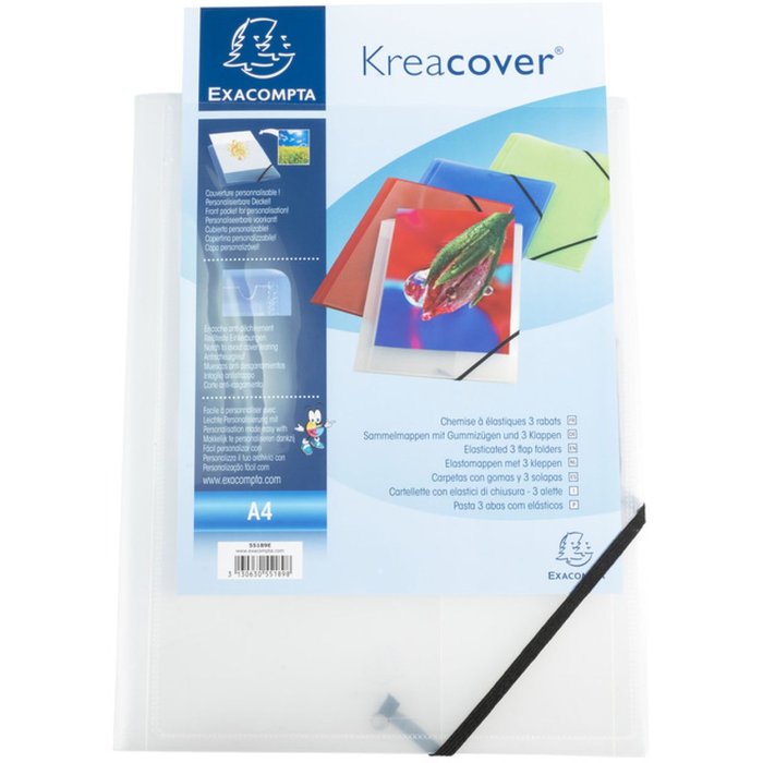 Binder with 3 flaps and elastic PP 500? opaque Krea Cover for size DIN A4 Transparent white