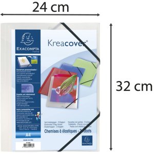 Binder with 3 flaps and elastic PP 500? opaque Krea Cover for size DIN A4 Transparent white