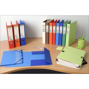 About width light blue folders made from recycled cardboard, 2 rings 80mm back, Forever, A4