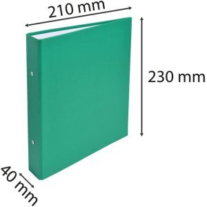 laminated ring binder of solid cardboard 1.8mm PP, 2 rings 30mm, 40mm back, for DIN A5 format Green