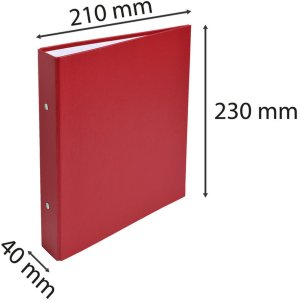 laminated ring binder of solid cardboard 1.8mm PP, 2 rings 30mm, 40mm back, for DIN A5 format Red