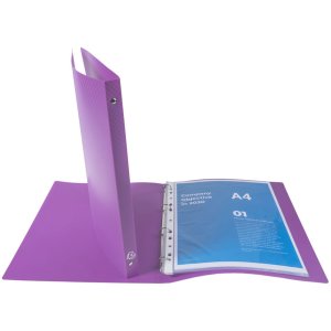 Ring binder made of PP 500µ with 4 rings 15mm, back 20mm, opaque, for size DIN A4 colors sorted