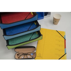 Order portfolio from Manila cardboard 400g stitched with 7 compartments and elastic band, for A4 Green