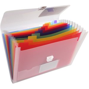 Subjects folder with handle and 13 colored compartments Crystal, for A4 Transparent white