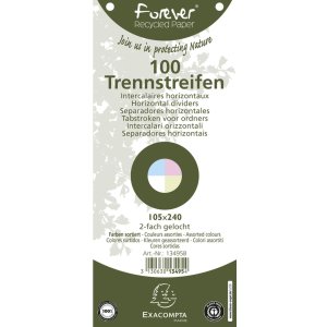 Pack 100 separating strips punched from recycled cardboard 190g Forever, 105x142mm assorted colors