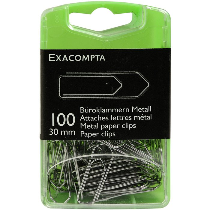 Box 100 piece of metal paper clips, silver 30mm