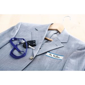 Name badges - artificial silk white-blue - 16 pcs.