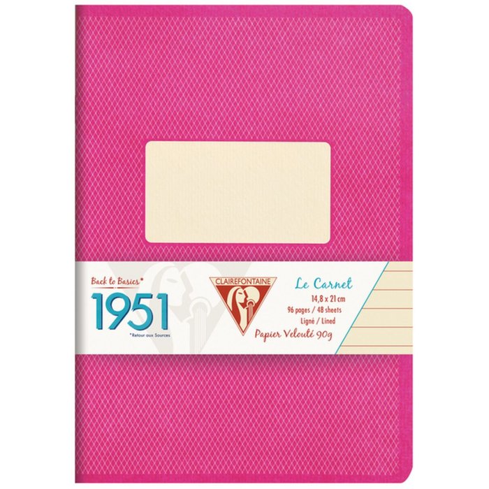 Booklet Clairefontaine 1951, DIN A5 14,8x21cm, 48 sheets, lined raspberry