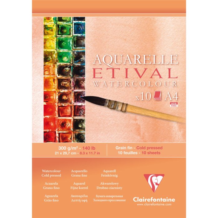 Watercolor paper fine grained ETIVAL - cellulose A4, 10 sheets, 300g