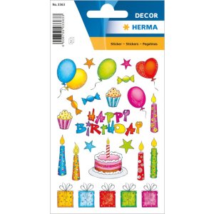 HERMA Birthday stickers with glitter 2 sheets