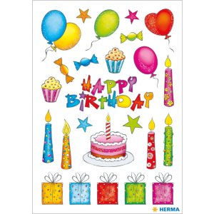 HERMA Birthday stickers with glitter 2 sheets