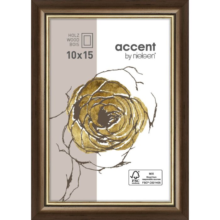 Ascot wooden frame 10x15 cm dark brown - gold