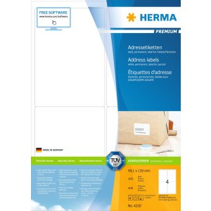 HERMA Address labels white 99,6x139 Premium A4 400 pcs.